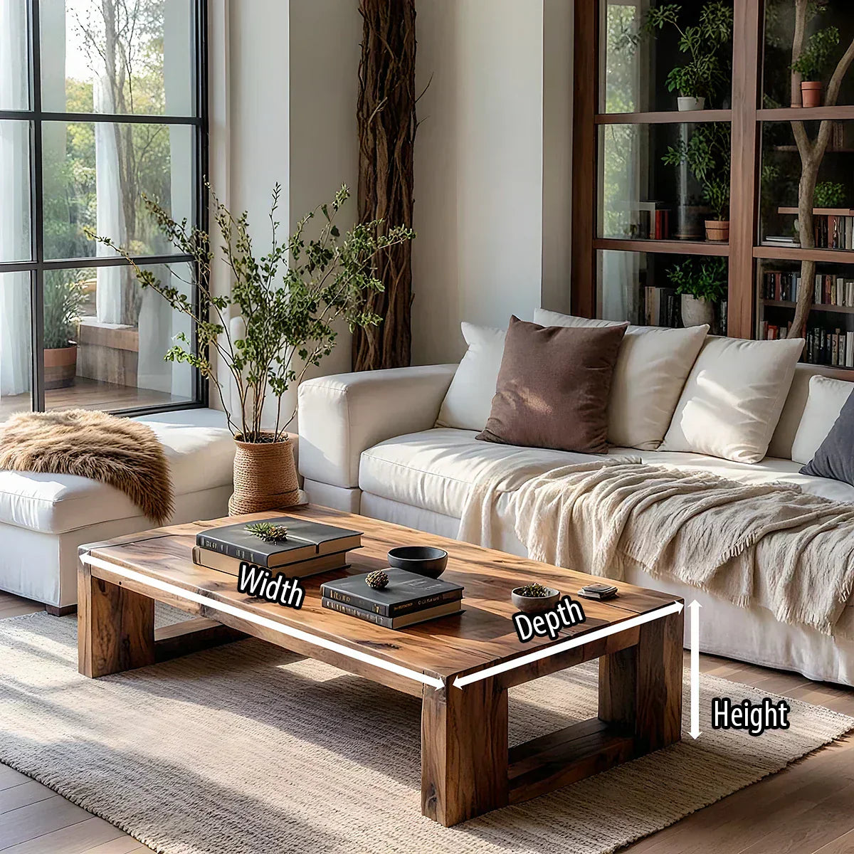 Solid Wood Block Coffee Table Rustic Minimalist Low Center Table - view 5 of 5