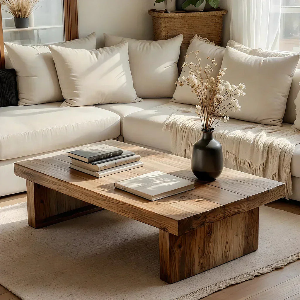 Minimalist Solid Wood Coffee Table Rustic Low Block Center Table - view 1 of 5