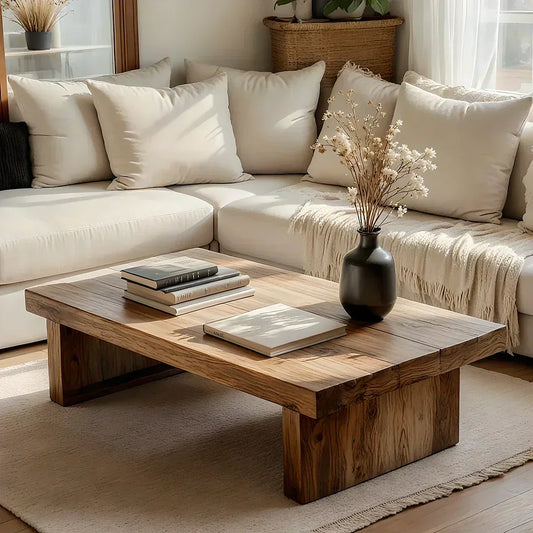 Minimalist Solid Wood Coffee Table Rustic Low Block Center Table - view 1 of 5