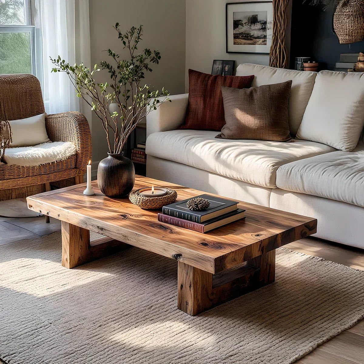 Handcrafted Solid Wood Coffee Table Rustic Low Block Center Table - view 2 of 6