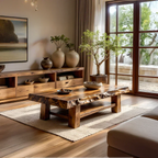 Solid Wood Coffee Table with Live Edge Top and Open Shelf Base - view 1 of 6