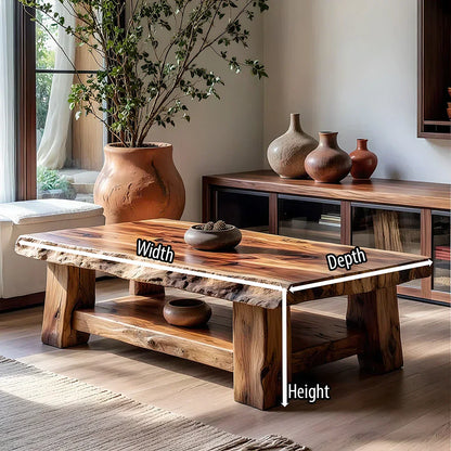 Live Edge Solid Wood Coffee Table with Lower Shelf and Rustic Frame - view 6 of 6