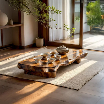 Organic Solid Wood Tea Table with Sculpted Base and Live Edge Form - view 1 of 7