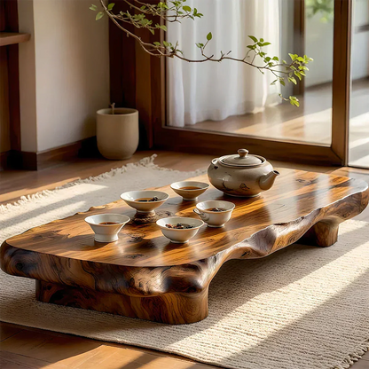 Organic Solid Wood Tea Table with Sculpted Base and Live Edge Form - view 2 of 7