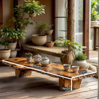 Handcrafted Solid Wood Tea Table with Live Edge and Rustic Block Base - view 7 of 7