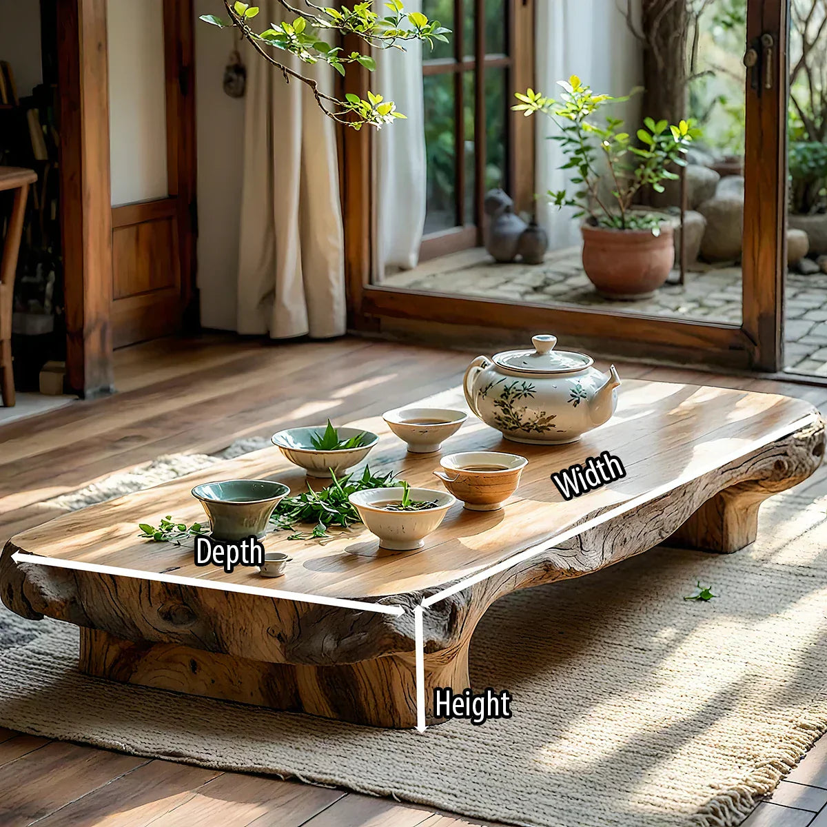 Low Solid Wood Tea Table with Natural Live Edge and Organic Base - view 7 of 7