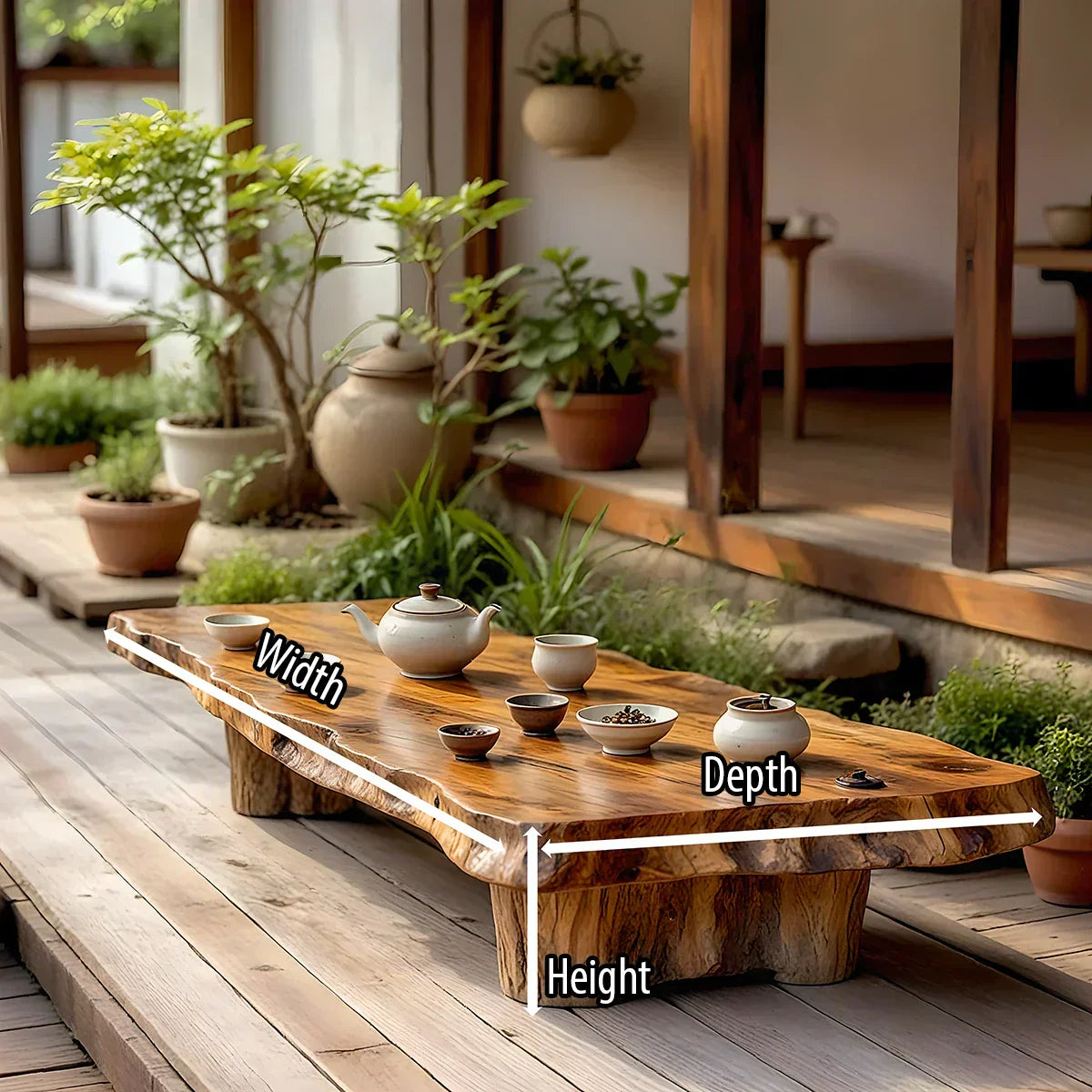 Low Profile Solid Wood Coffee Table with Live Edge and Rustic Base - view 7 of 7