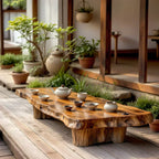 Low Profile Solid Wood Coffee Table with Live Edge and Rustic Base - view 2 of 7