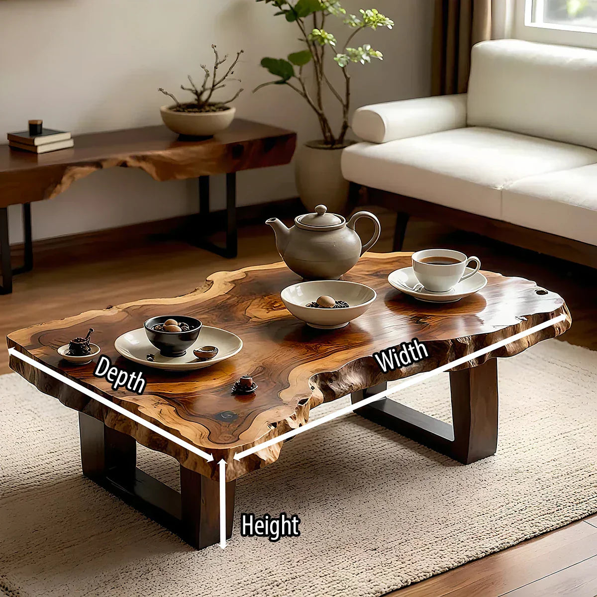 Organic Live Edge Solid Wood Coffee Table with Sculpted Natural Form - view 5 of 5