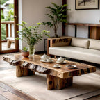 Live Edge Coffee Table in Solid Wood with Rustic Block Base - view 1 of 6