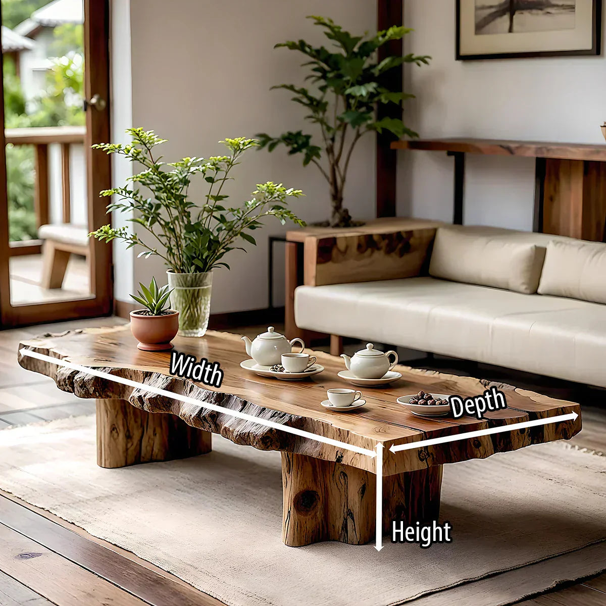 Live Edge Coffee Table in Solid Wood with Rustic Block Base - view 6 of 6