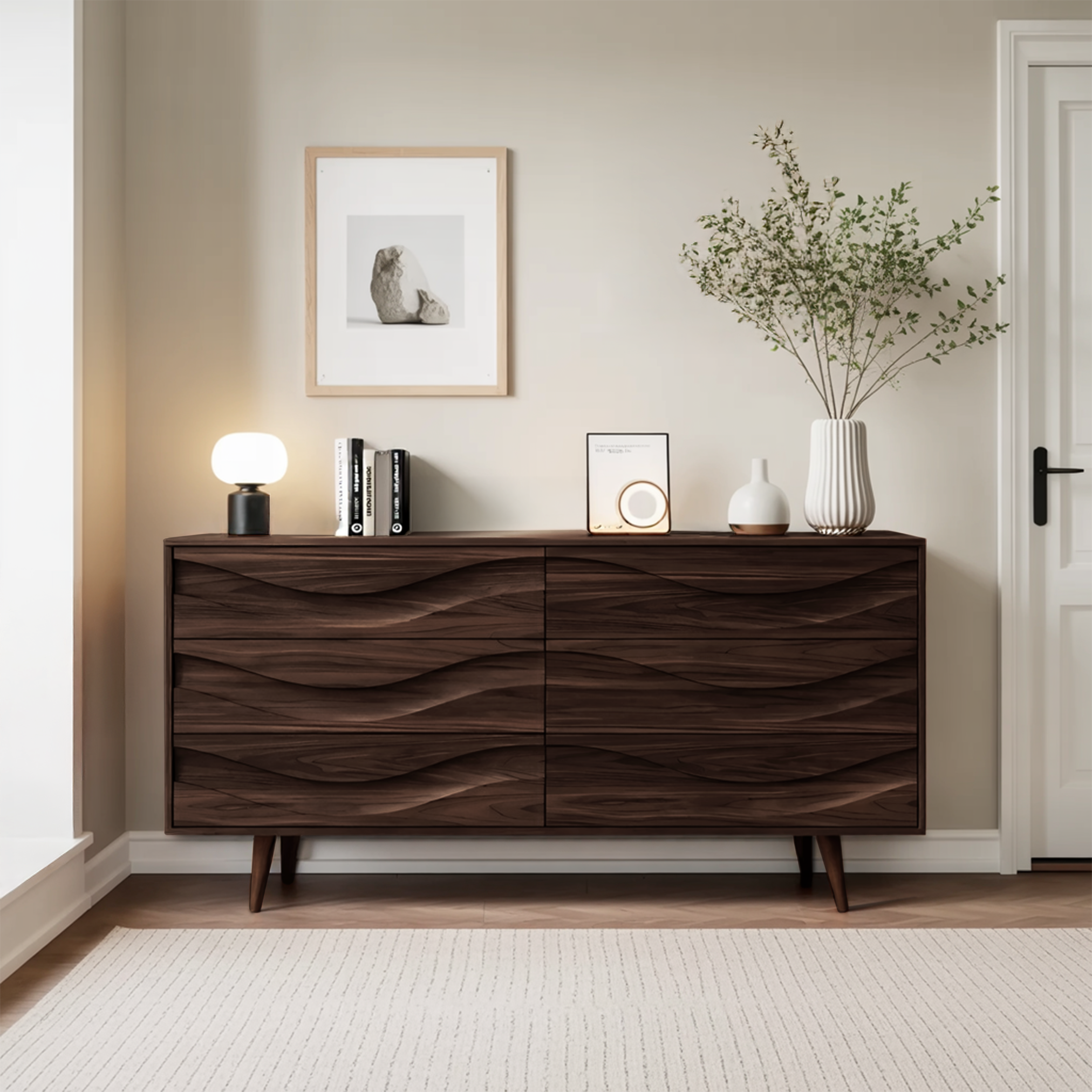Modern Carved Wave Front Sideboard For Entryway Living Room - view 7 of 8