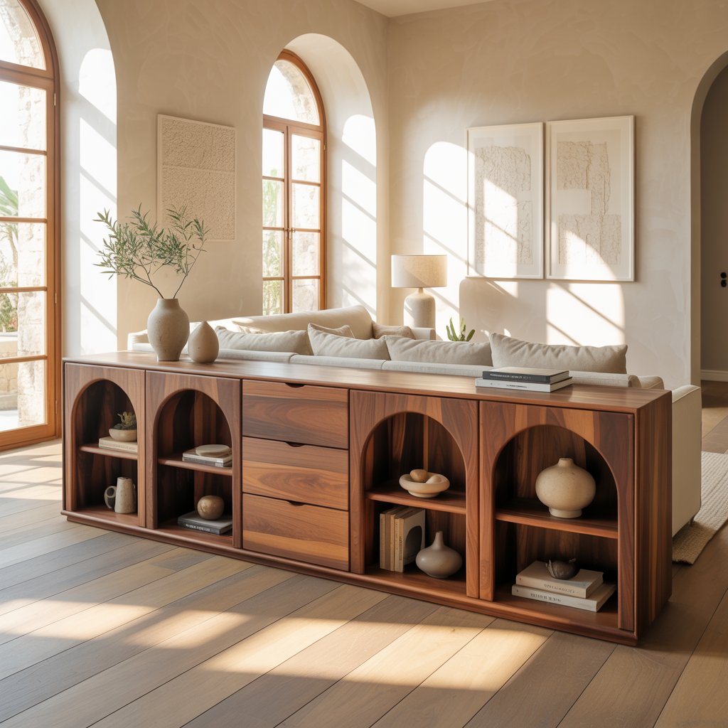Solid Wood Console Table with Arched Shelves and Center Drawer Storage for Living Room - view 1 of 9