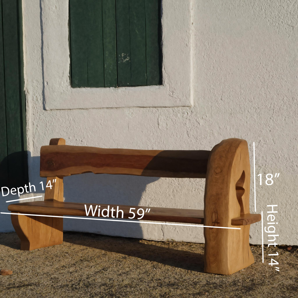 Rustic Organic Bench With Sculptural Armrest For Garden Or Entryway - view 6 of 7