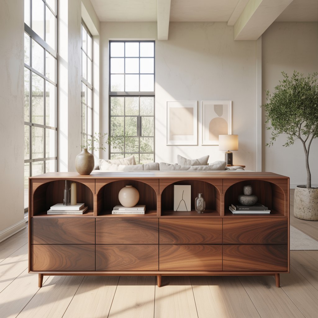 Solid Wood Console Table with Arched Open Shelves and Drawer Storage - view 1 of 8
