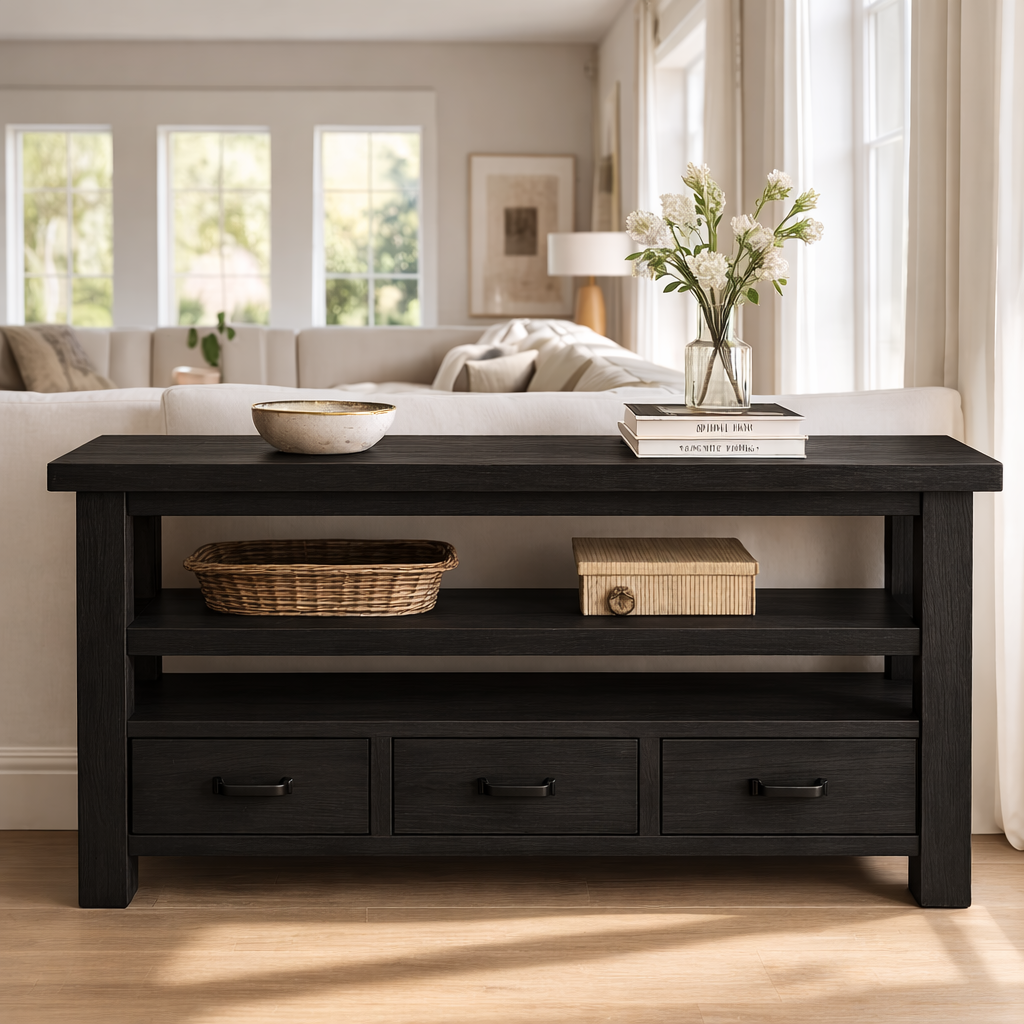 Solid Wood Console Table with Drawers and Open Shelf - view 5 of 9