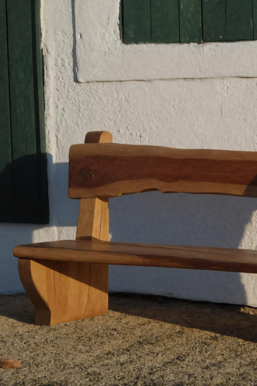 Rustic Organic Bench With Sculptural Armrest For Garden Or Entryway - view 3 of 7