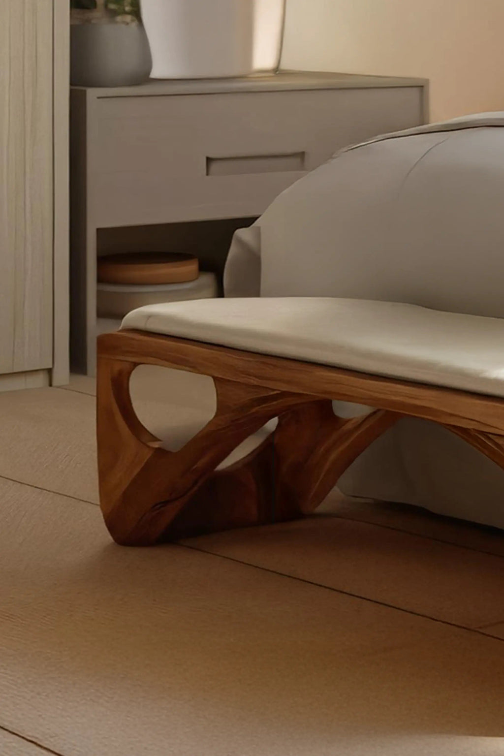 Minimalist Curved Wood Bench For End-of-Bed Design - view 2 of 7