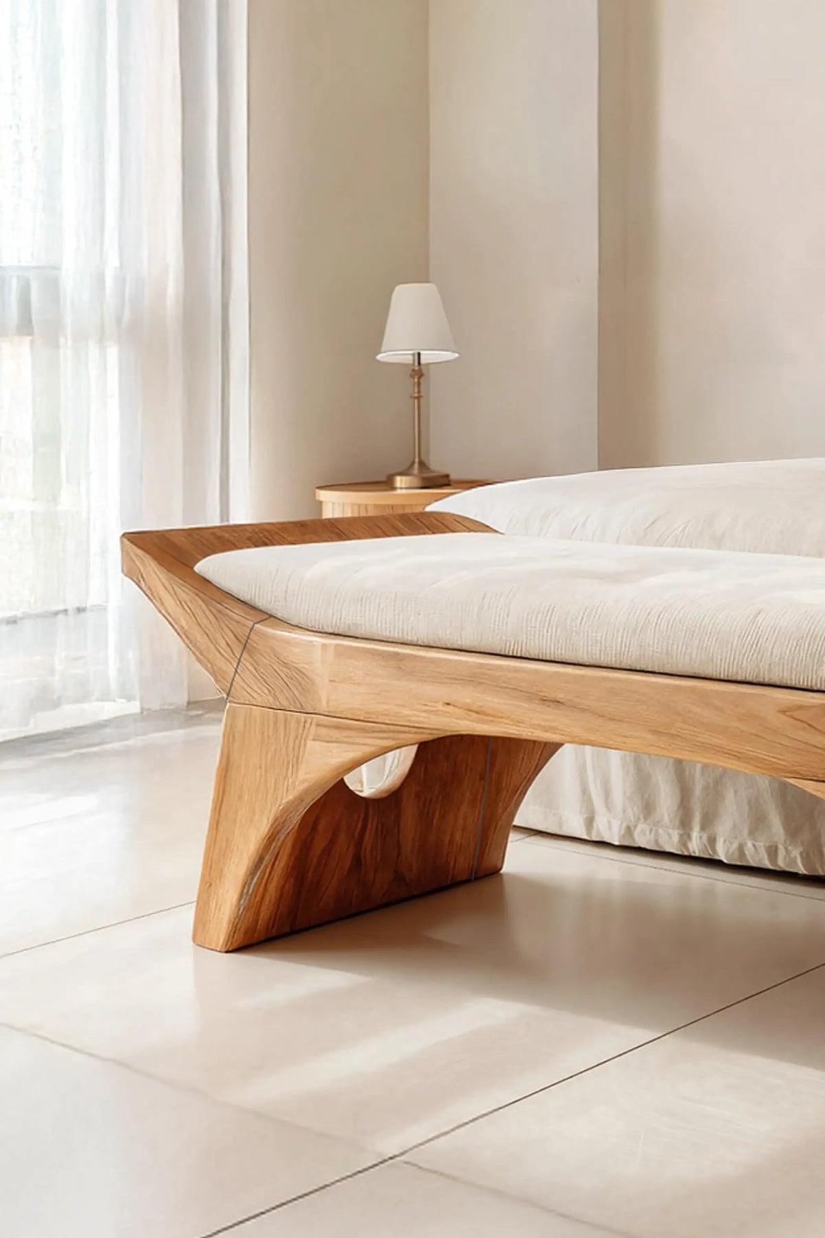 Farmhouse Wooden Bench With Shelf For Bedroom Setup - view 3 of 7