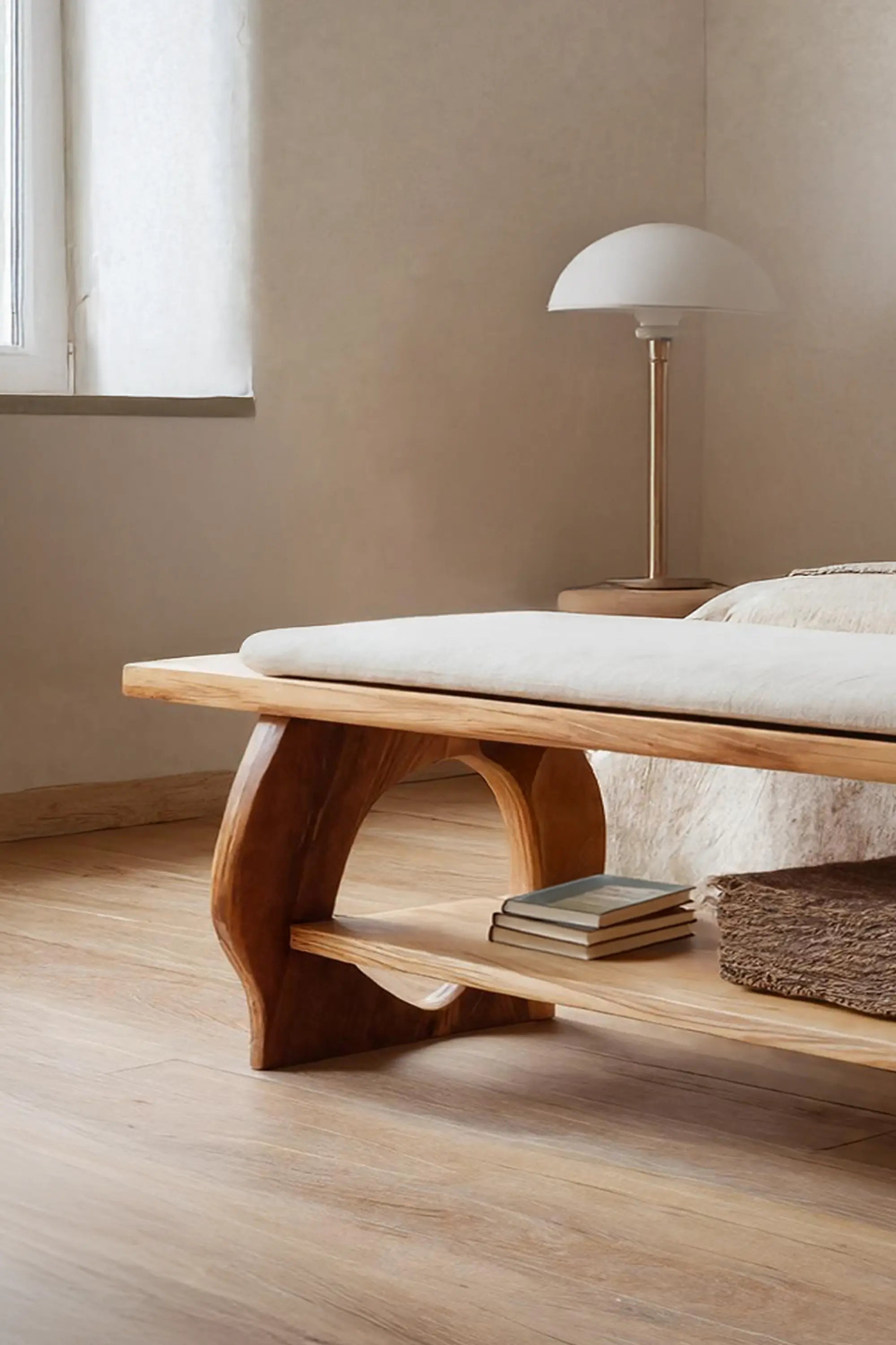 Artisan Curved Wood Bench For Modern Bedroom Design - view 3 of 7