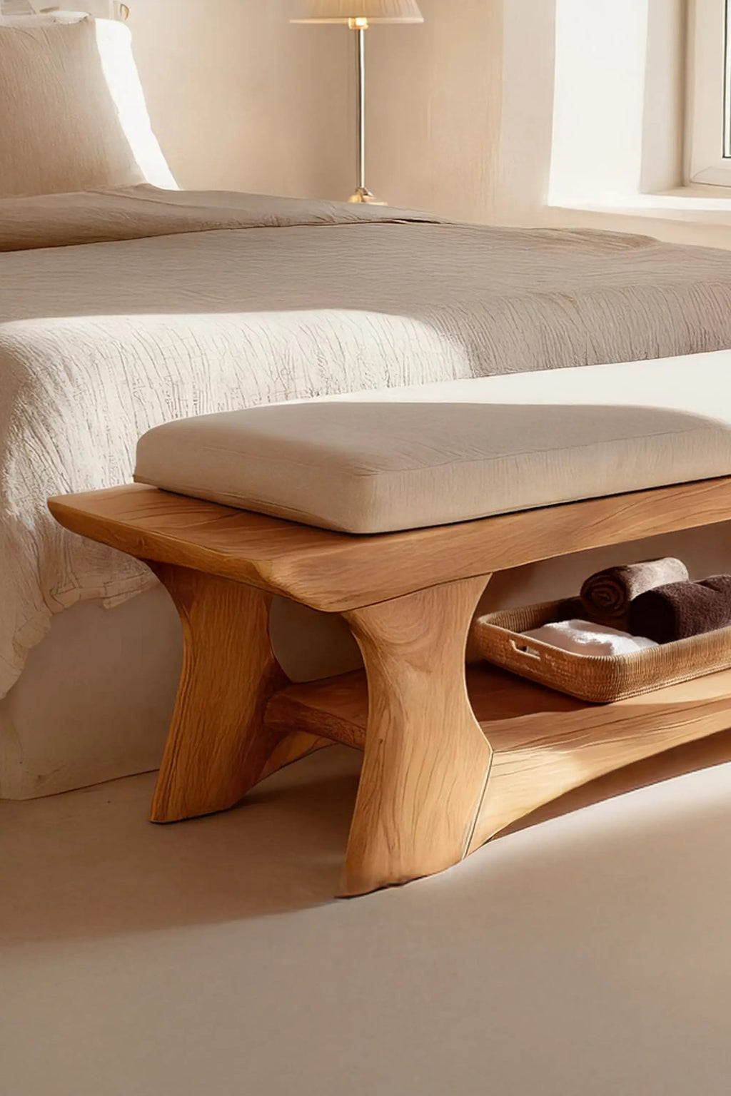 Mid Century Solid Wood Bench For Bedroom Accent - view 3 of 7