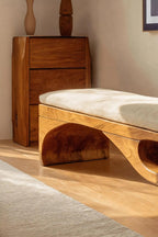 Modern Sculptural Wooden Bench For Bedroom Decor - view 3 of 7