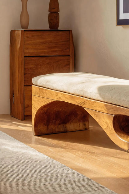 Modern Sculptural Wooden Bench For Bedroom Decor - view 3 of 7