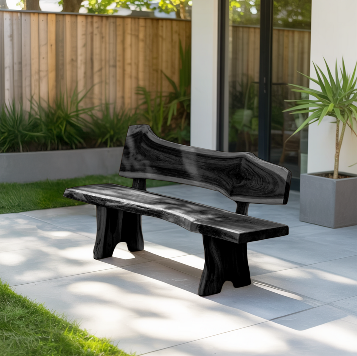 Rustic Live Edge Outdoor Bench With Curved Back For Patio Or Garden - view 4 of 8