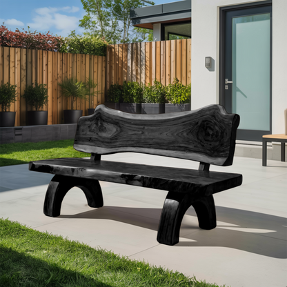 Rustic Live Edge Bench With Backrest For Patio Garden Courtyard - view 4 of 8