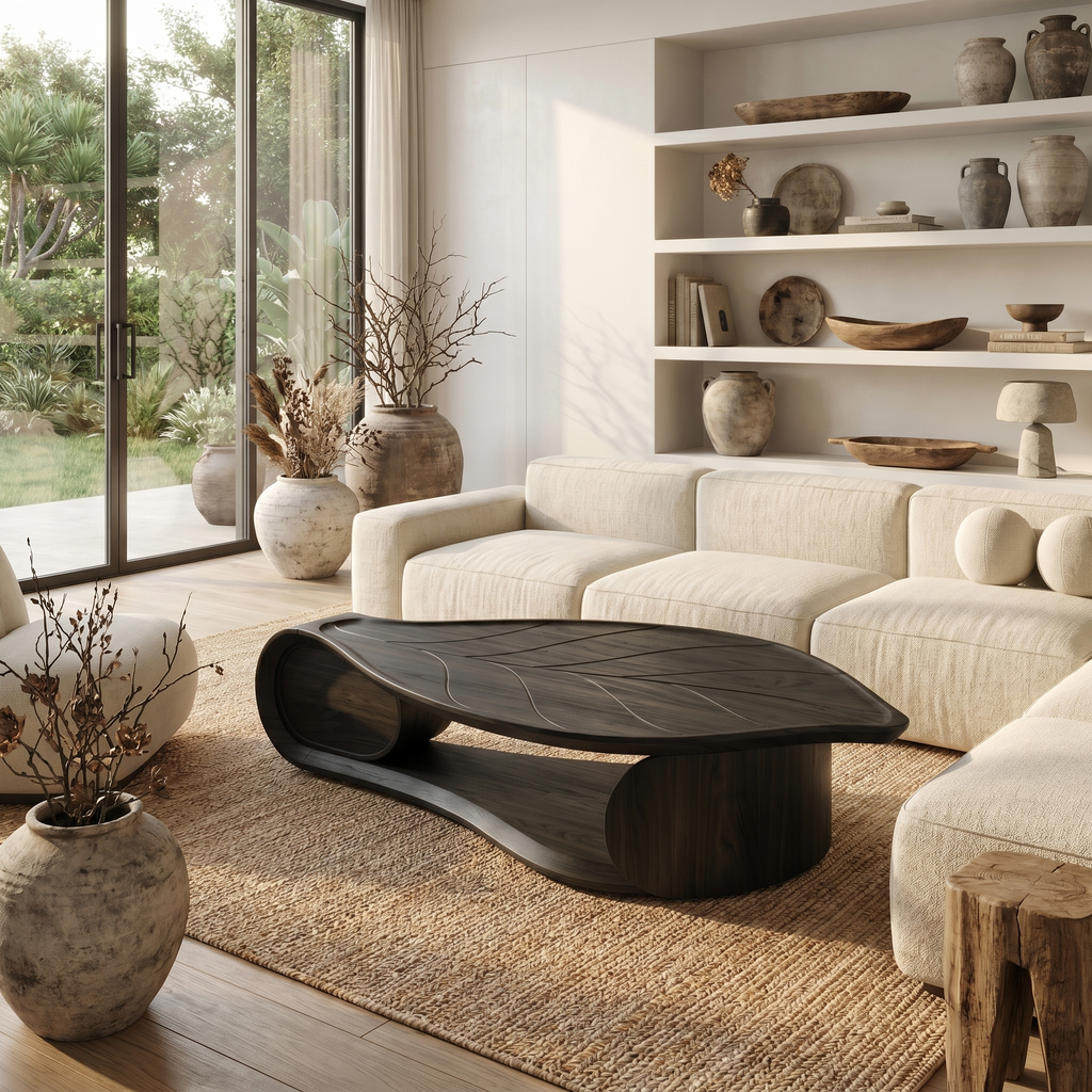 Organic Sculptural Coffee Table Solid Wood Living Room - view 5 of 8