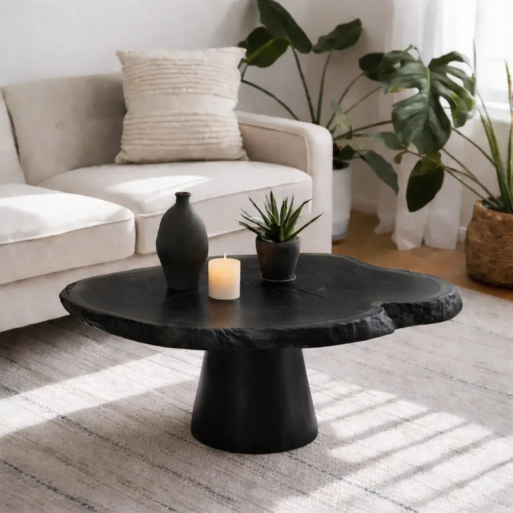 Live Edge Solid Wood Coffee Table for Living Room with Pedestal Base - view 4 of 9