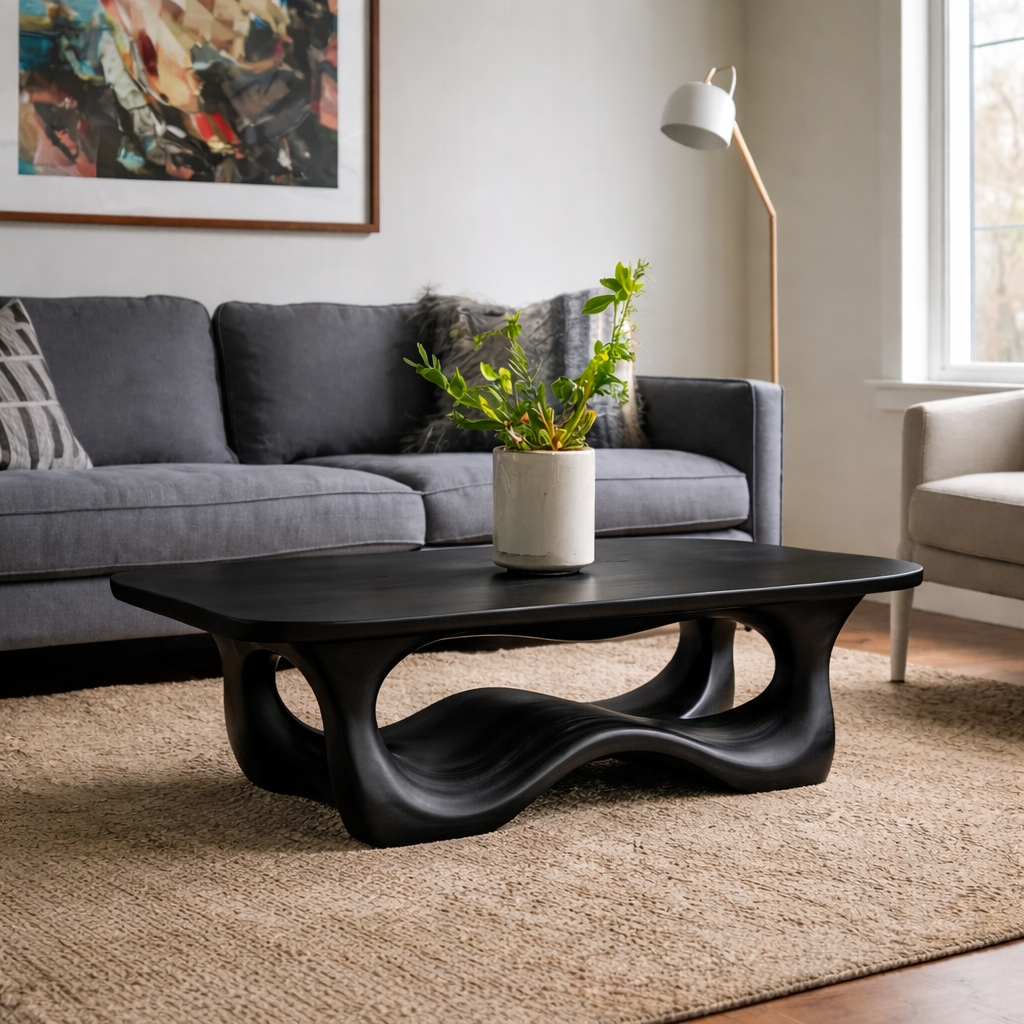 Solid Wood Coffee Table with Sculptural Base and Organic Curved Design - view 4 of 9