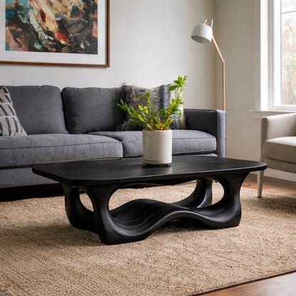 Solid Wood Coffee Table with Sculptural Base and Organic Curved Design - view 4 of 9