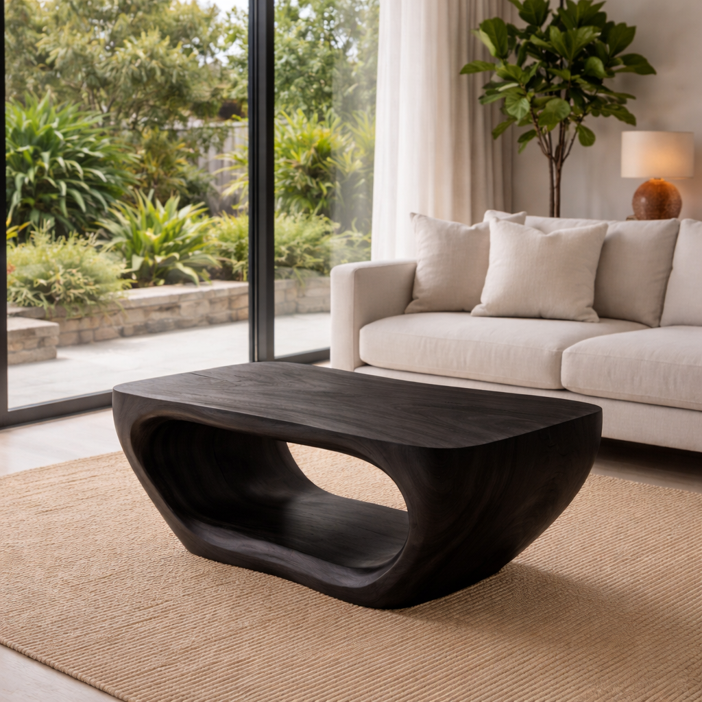 Solid Wood Coffee Table with Sculptural Hollow Base and Smooth Curved Design - view 5 of 9