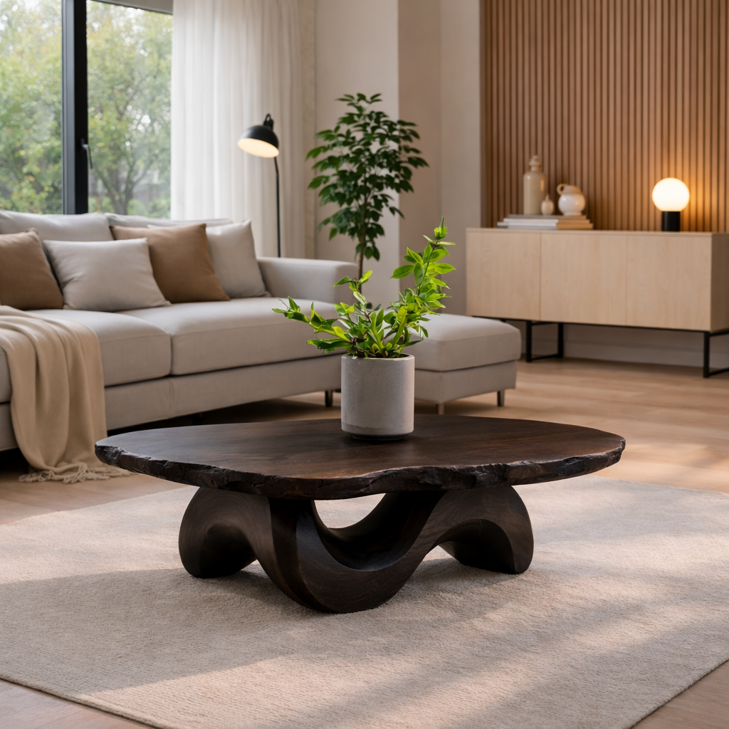 Live Edge Solid Wood Coffee Table with Sculptural Curved Base - view 4 of 9