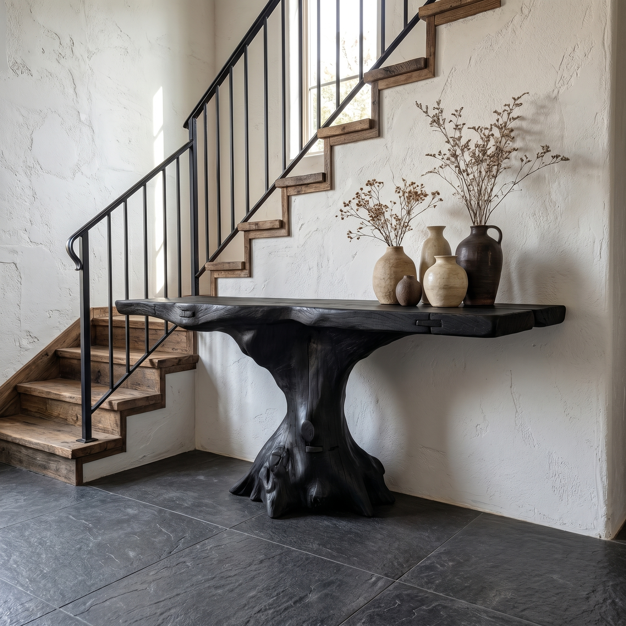 Rustic Console Table Organic Wood Slab Artist Studio - view 4 of 8