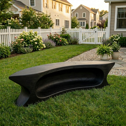 Solid Wood Outdoor Bench with Sculpted Hollow Base and Organic Curved Silhouette - view 5 of 8