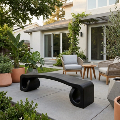 Solid Wood Outdoor Bench with Sculpted Wave Seat and Hollow Base Design - view 4 of 7