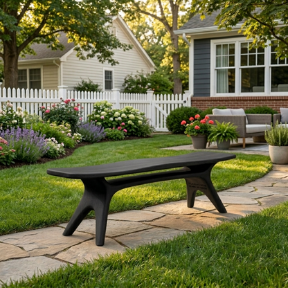 Solid Wood Outdoor Bench with Sculptural Tapered Legs and Floating Seat Design - view 5 of 8