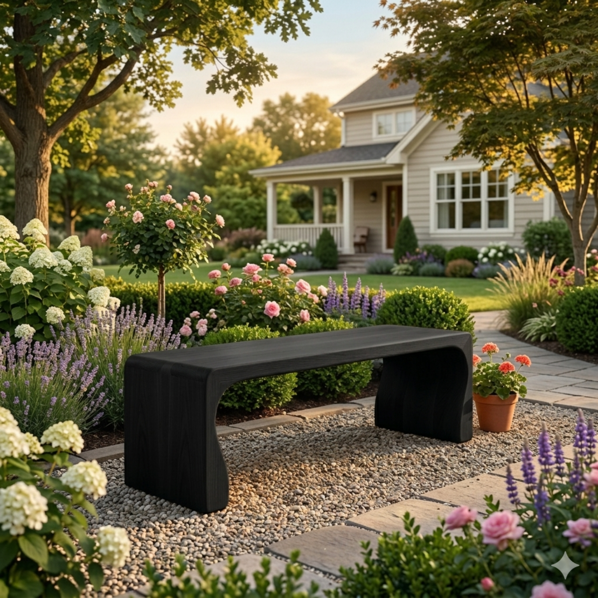 Solid Wood Outdoor Bench with Curved Waterfall Frame and Soft Rounded Edges - view 4 of 7
