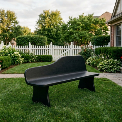 Solid Wood Outdoor Bench with Curved Backrest Sculptural Garden Patio Seating - view 4 of 7