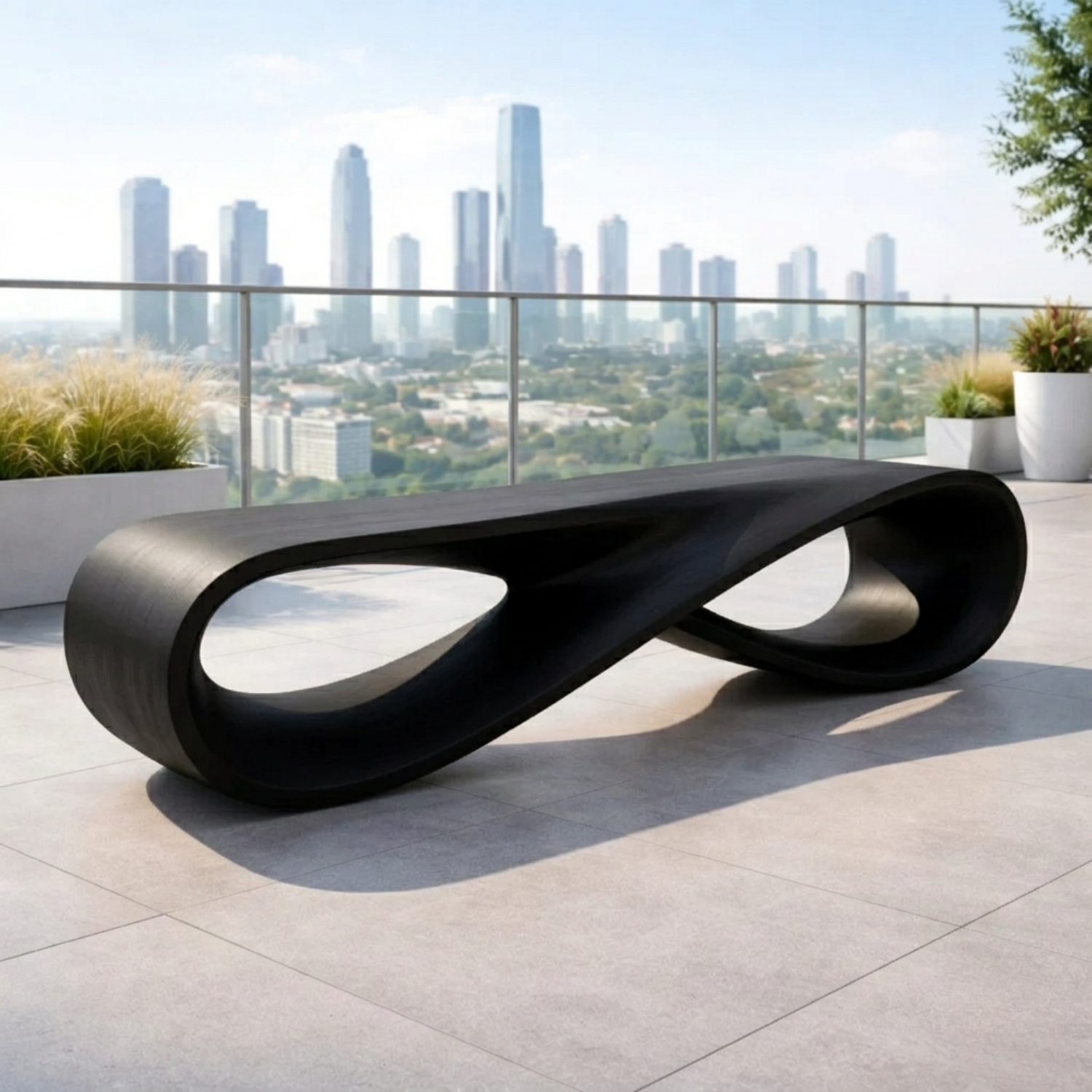 Handcrafted Solid Wood Outdoor Bench – Modern Loop Sculptural Patio Seating - view 4 of 7