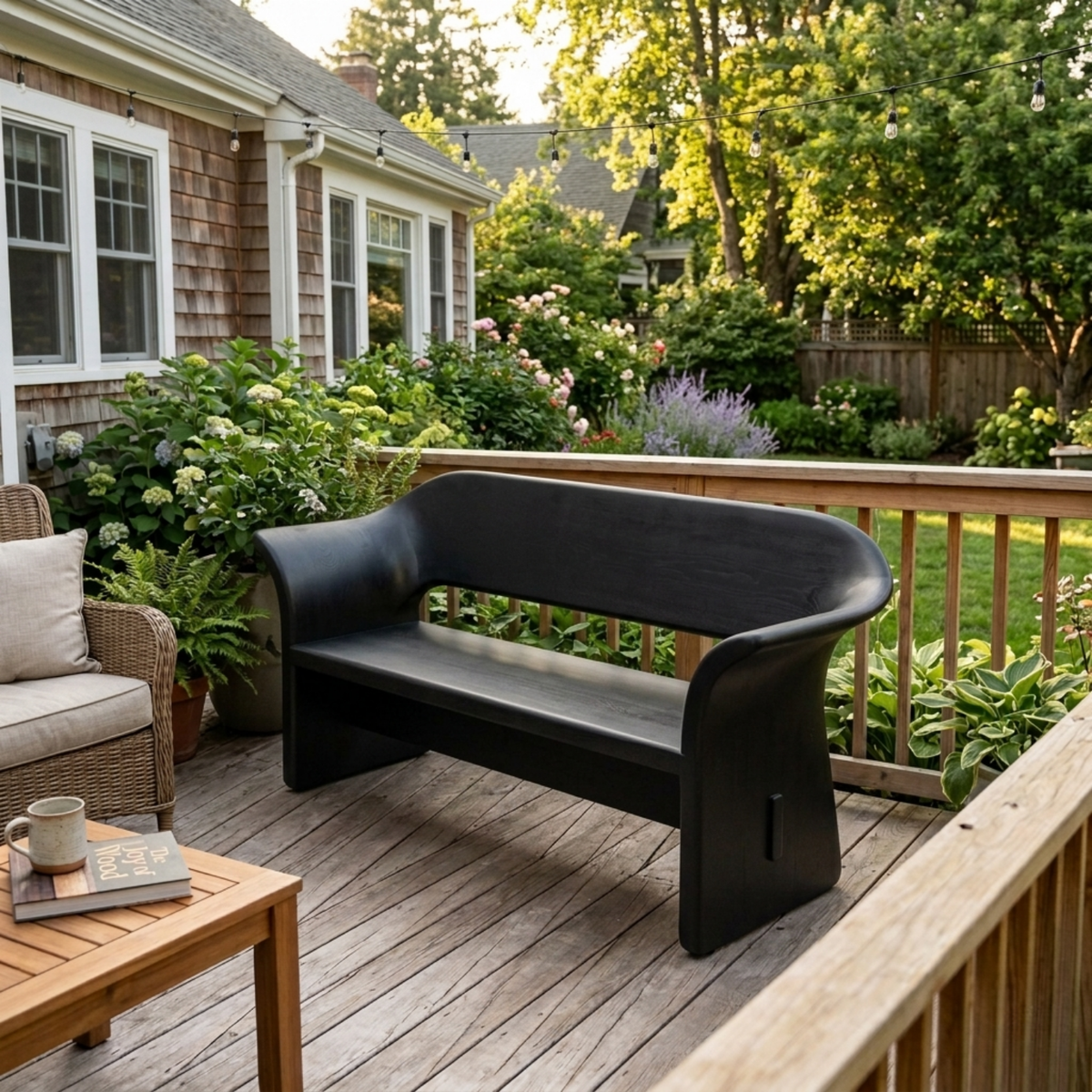 Solid Wood Outdoor Bench with Curved Wraparound Backrest Patio Garden Seating - view 4 of 7