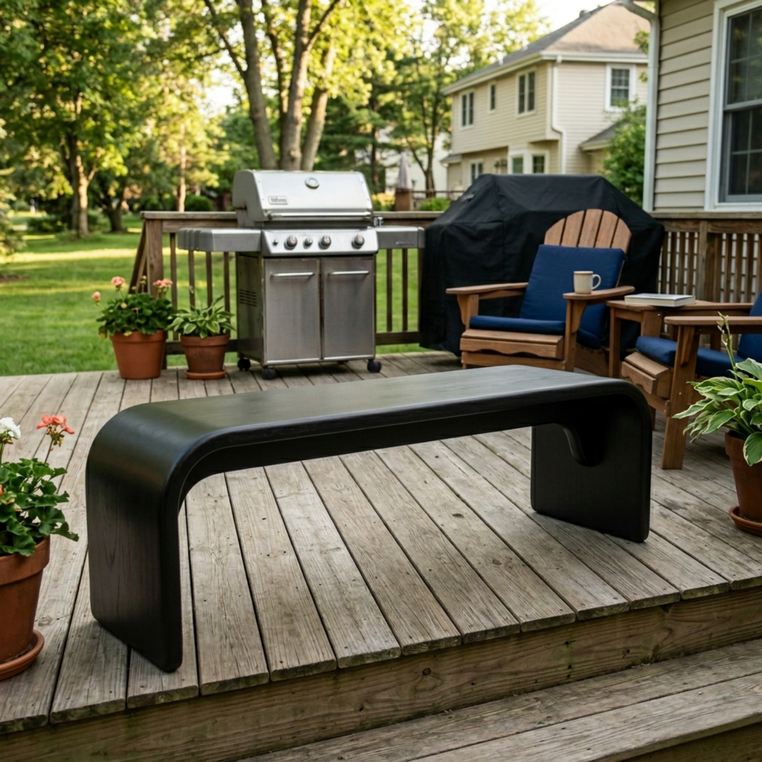 Solid Wood Outdoor Bench with Curved Waterfall Design and Minimalist Profile - view 4 of 7