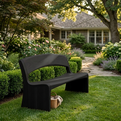 Solid Wood Outdoor Bench with Open Back Curve Modern Patio Garden Seating - view 4 of 7