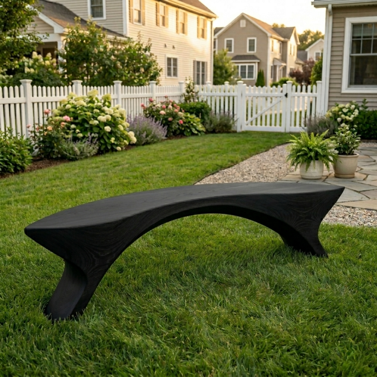 Solid Wood Outdoor Bench Sculptural Curved Design with Organic Arch Base - view 5 of 8