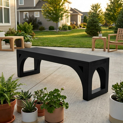 Solid Wood Outdoor Bench with Arched Base and Minimalist Rectangular Design - view 4 of 7
