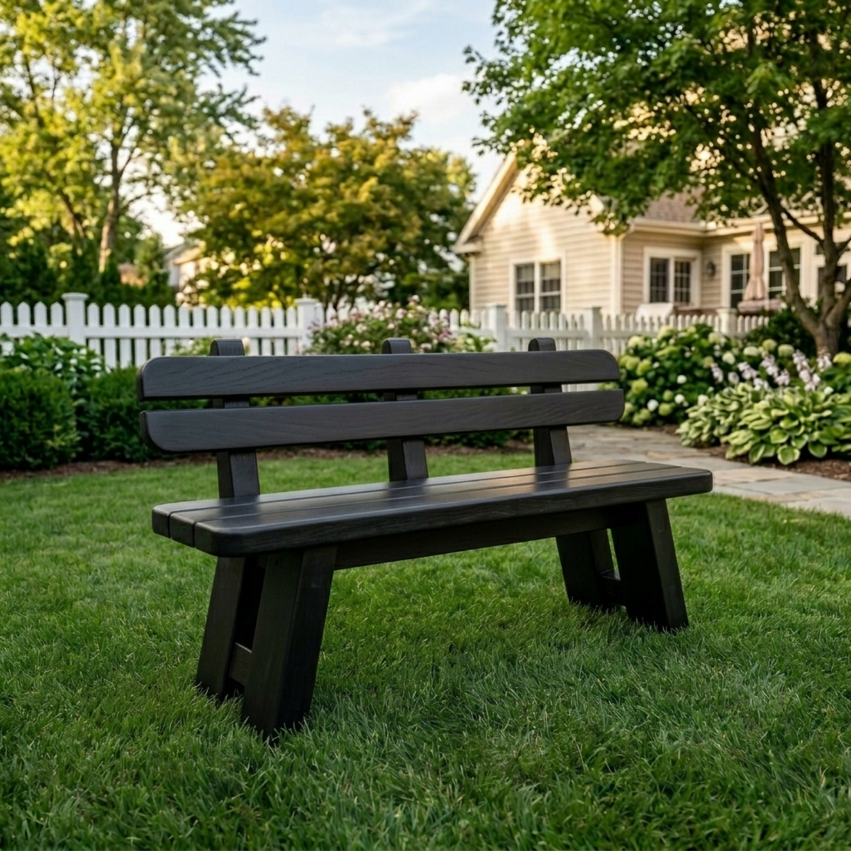Solid Wood Outdoor Garden Bench with Slatted Backrest and A-Frame Legs - view 4 of 7