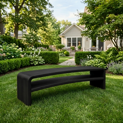 Solid Wood Outdoor Bench with Curved Waterfall Frame and Open Shelf Design - view 4 of 7