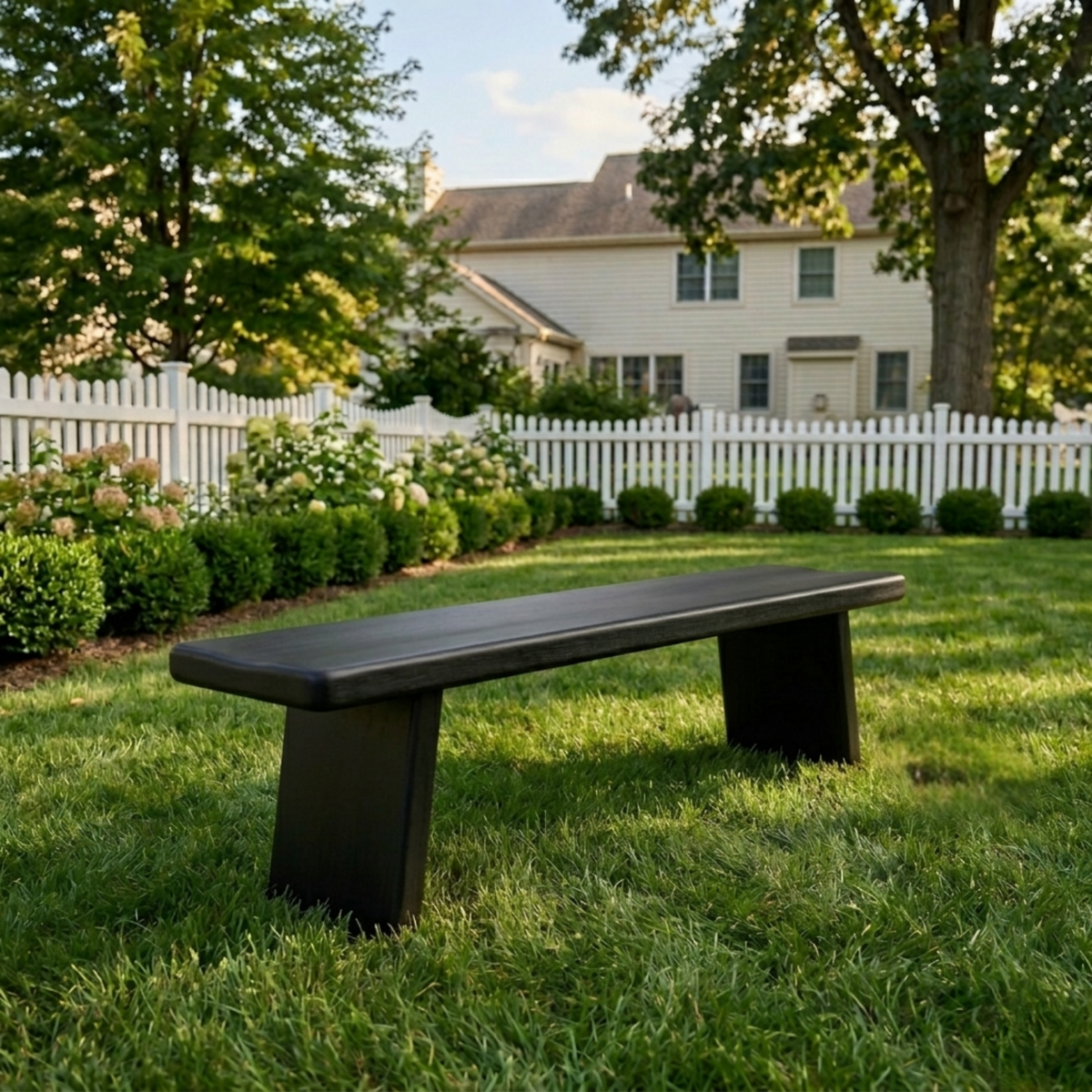 Solid Wood Outdoor Bench with Minimalist Slab Seat and Tapered Block Legs - view 4 of 7